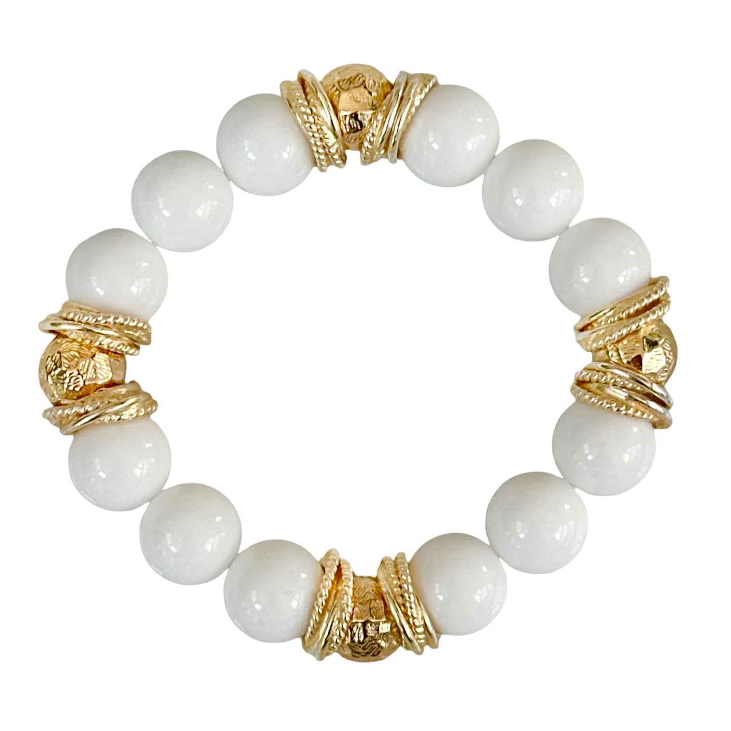 WHITE AGATE GEMSTONE BANGLE WITH GOLD ACCENTS