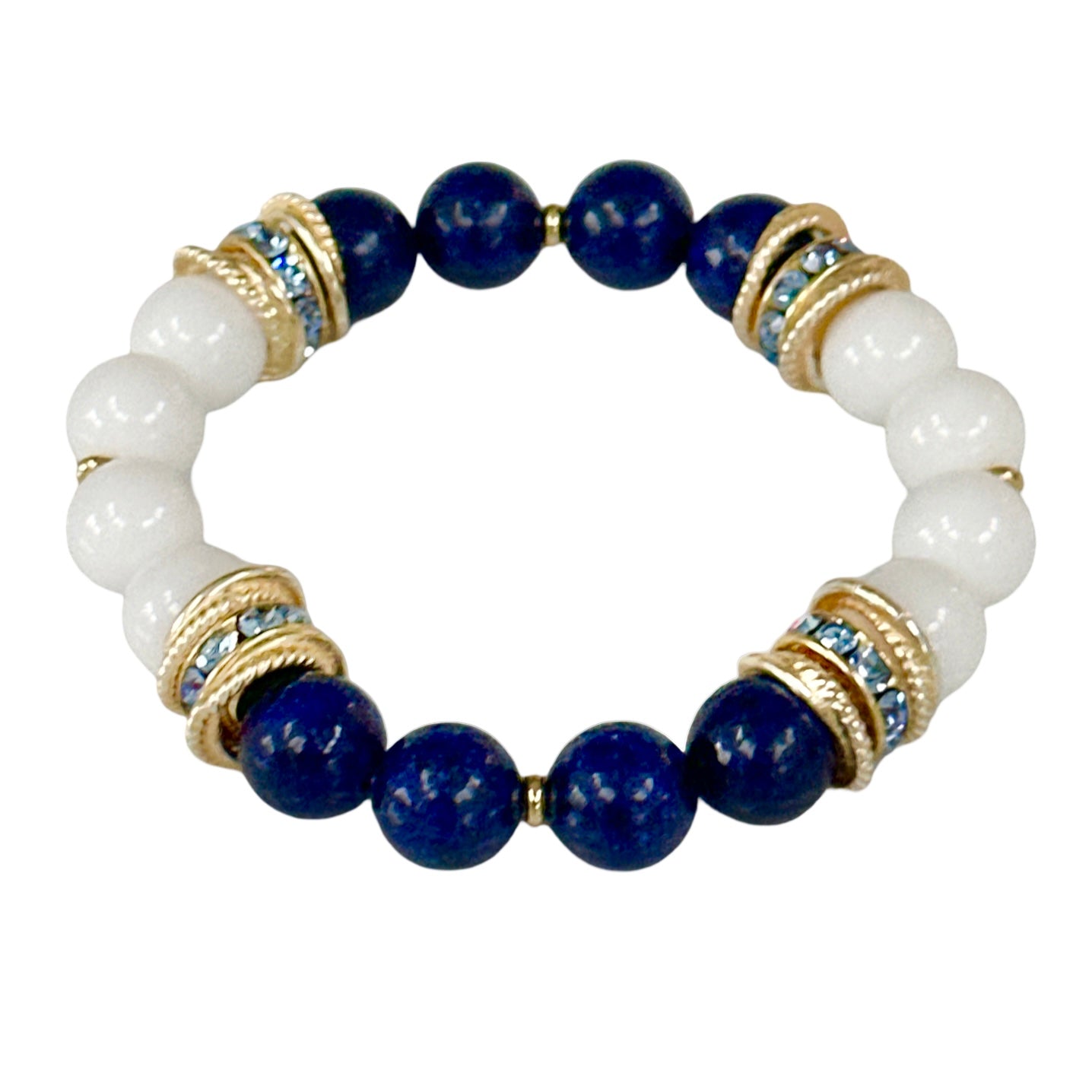 WHITE PORCELAIN AND FACETED SAPHIER AGATE GEMSTONE BANGLE WITH COBALT CRYSTAL ACCENTS