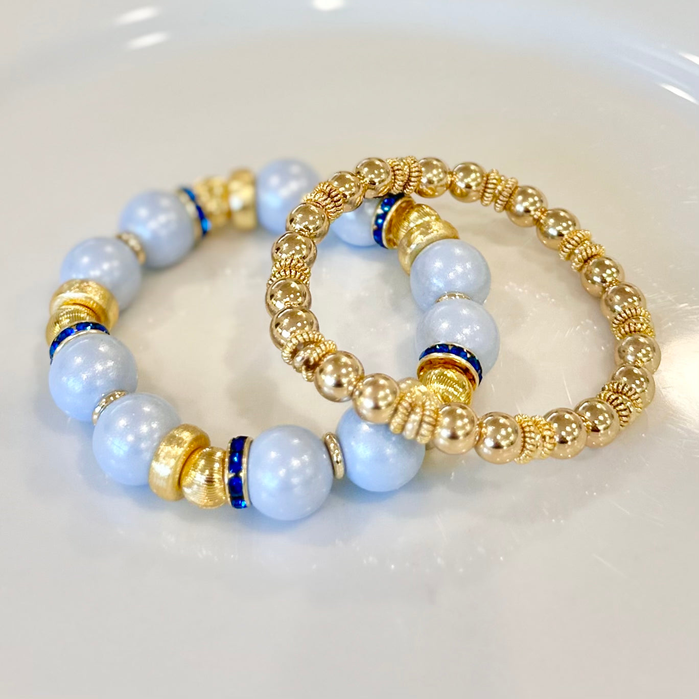 OPALIZED LIGHT BLUE AND GOLD BANGLE