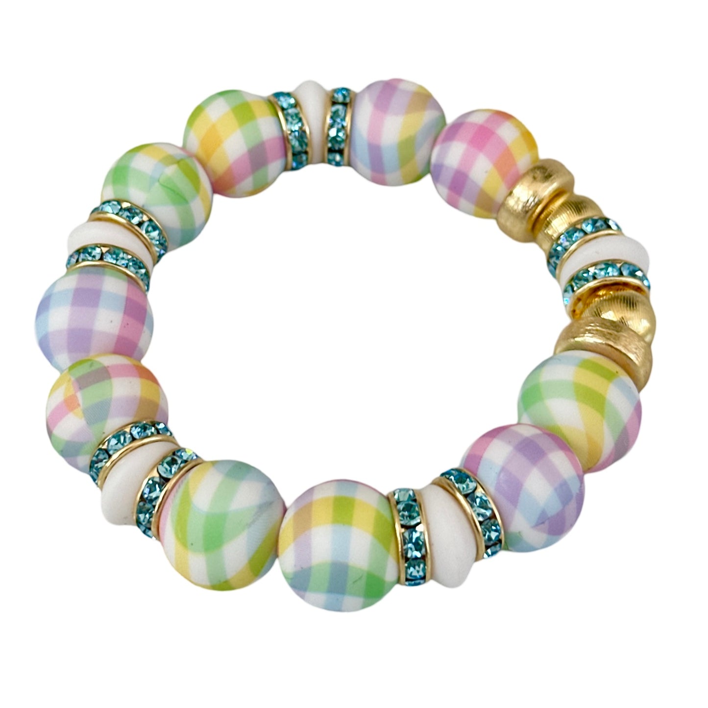 PLAID BANGLE WITH WHITE, TURQUOISE CZ AND GOLD ACCENTS