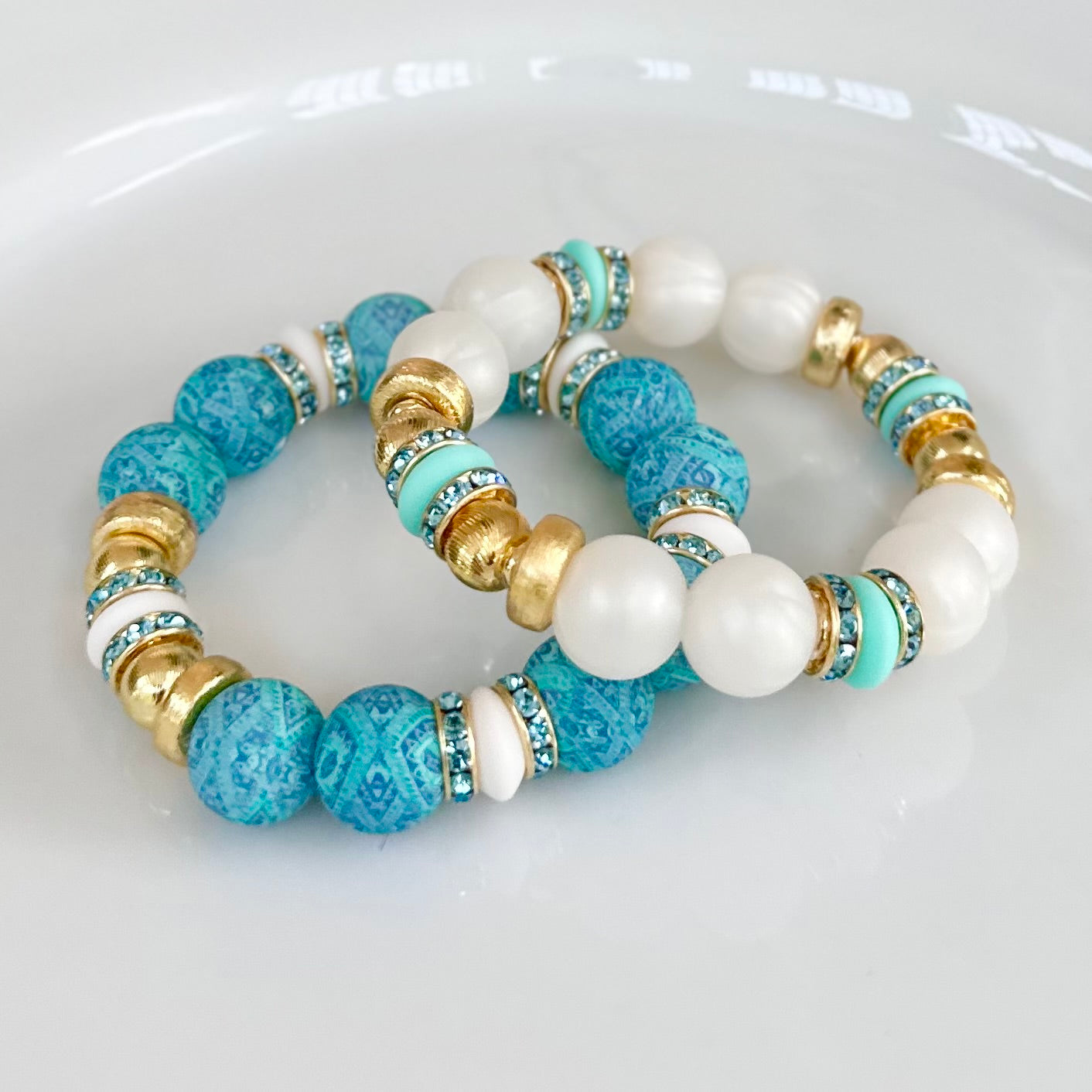 BLUE AND TURQUOISE PAISLEY BANGLE WITH BLUE CZ ACCENTS