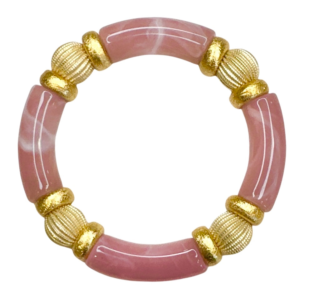 LIGHT PINK MARBLE LINK BRACELET WITH CZ ACCENTS