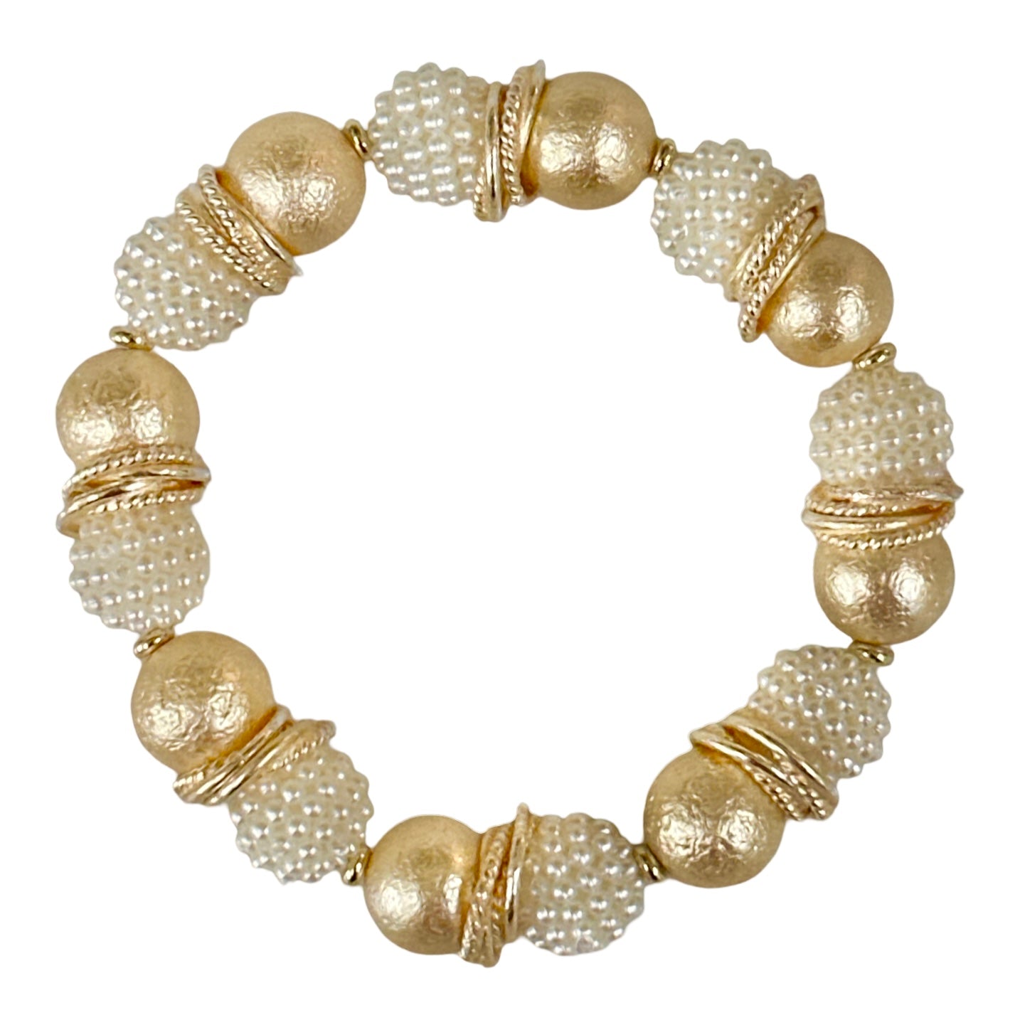 GOLD SHELL PEARL AND IVORY BERRY BEADING BANGLE WITH GOLD ACCENTS