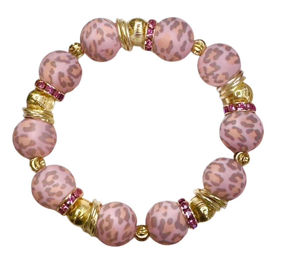 PINK AND GRAY CHEETAH ANGLE WITH GOLD AND CZ BANGLE