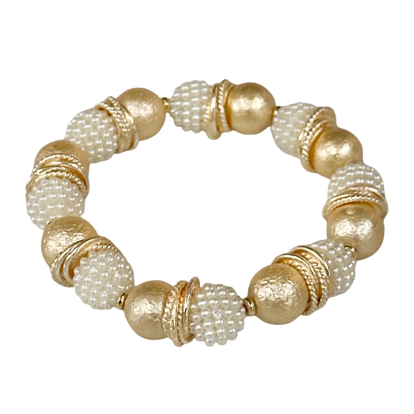 GOLD SHELL PEARL AND IVORY BERRY BEADING BANGLE WITH GOLD ACCENTS
