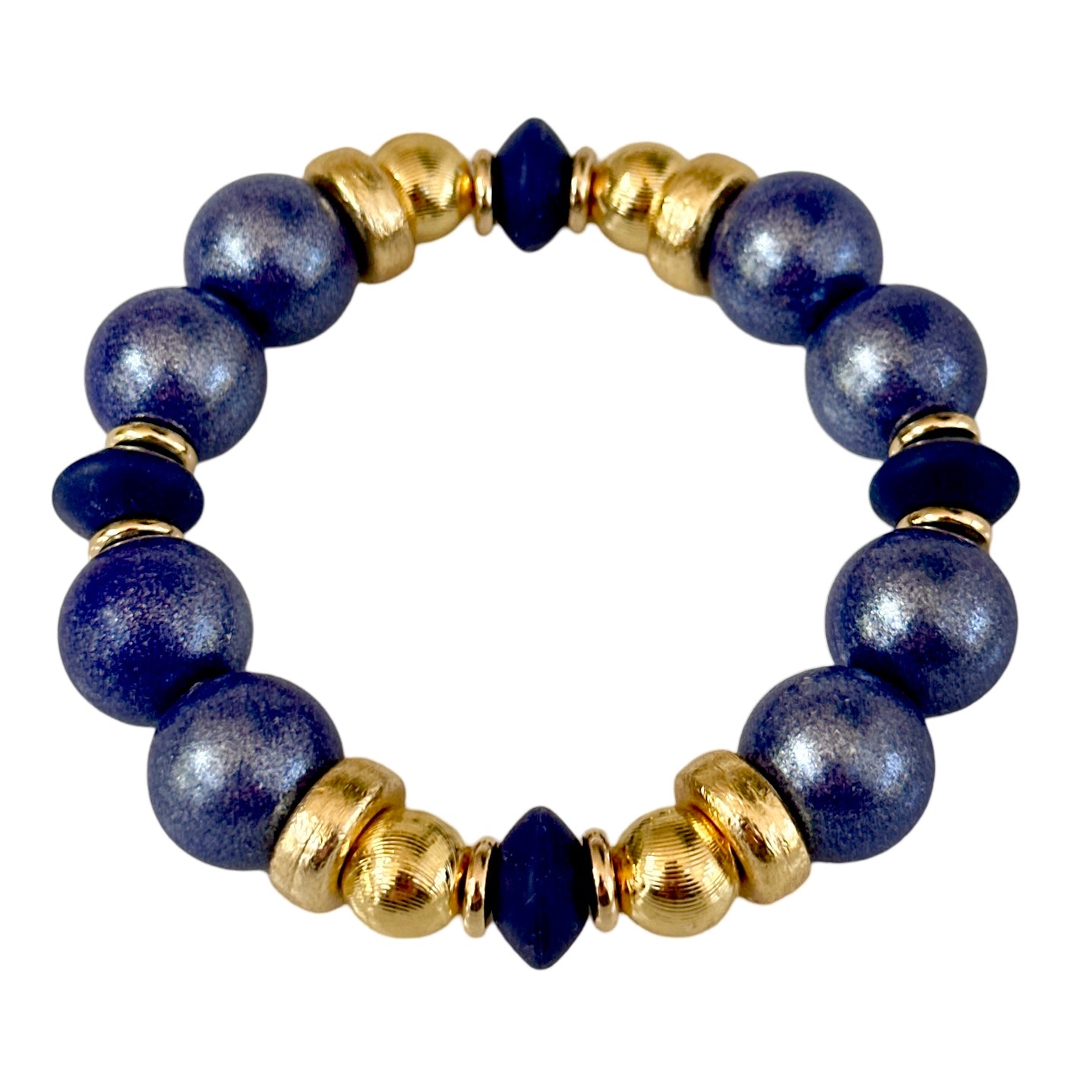 OPALIZED NAVY BLUE BANGLE WITH NAVY AND GOLD CZ ACCENTS