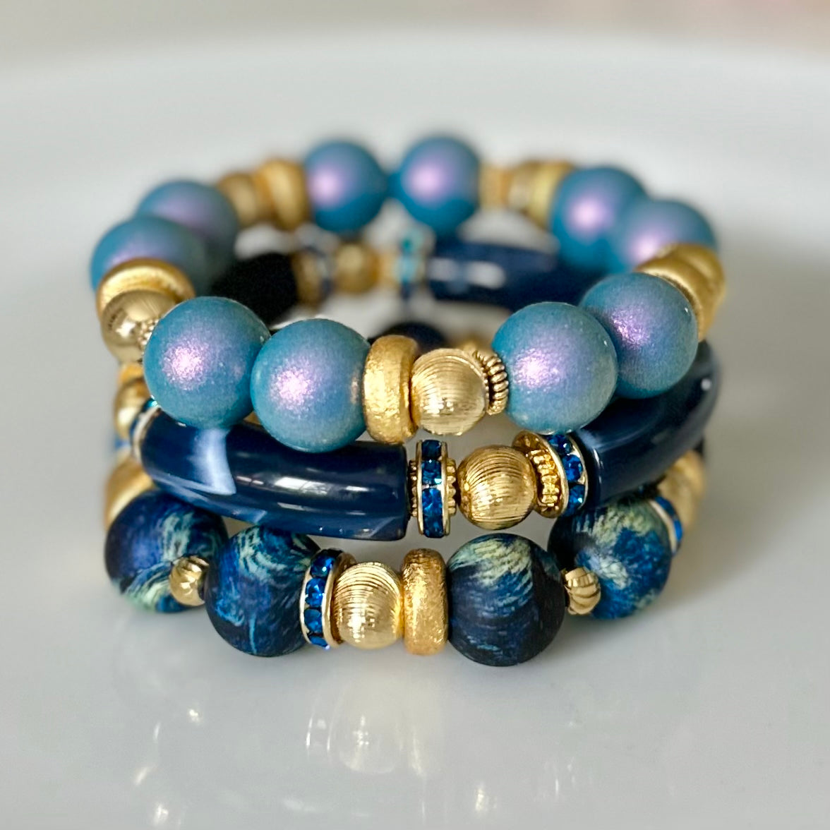 STARRY NIGHT AND GOLD BANGLE WITH GOLD AND CZ