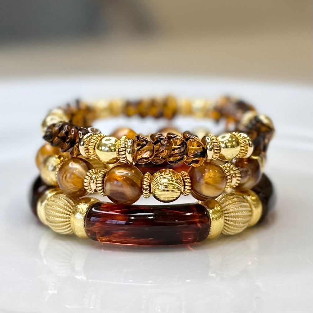 WAVY TORTOISE SHELL AND GOLD WRISTLET