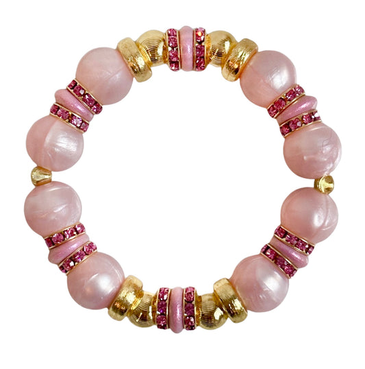 PEARLIZED PINK BANGLE WITH PINK AND CZ ACCENTS