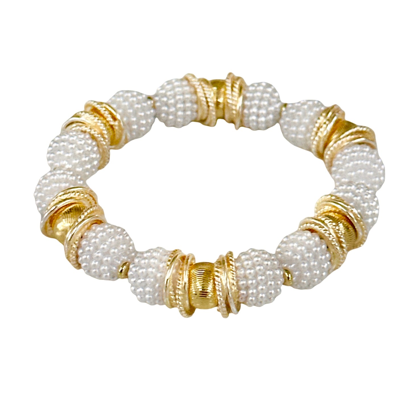 WHITE BERRY BEADING BANGLE WITH GOLD ACCENTS
