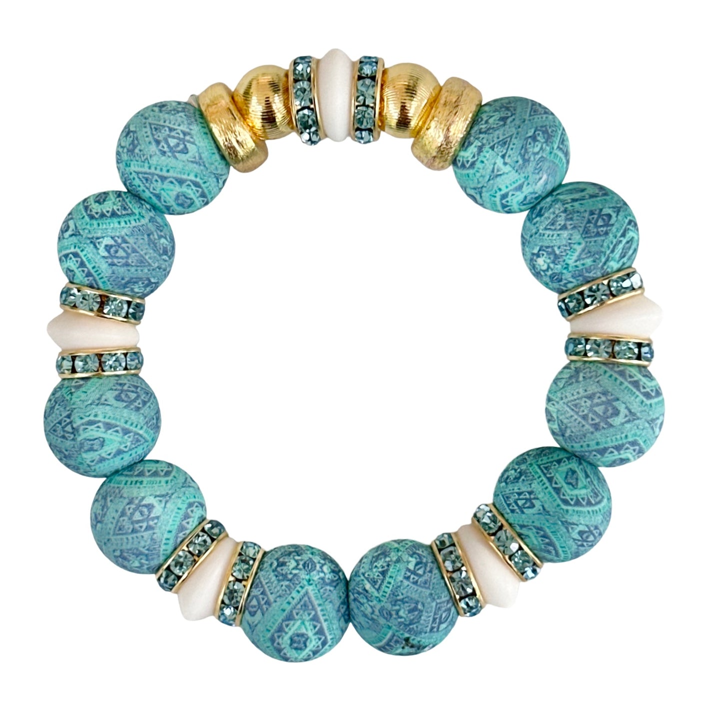 BLUE AND TURQUOISE PAISLEY BANGLE WITH BLUE CZ ACCENTS