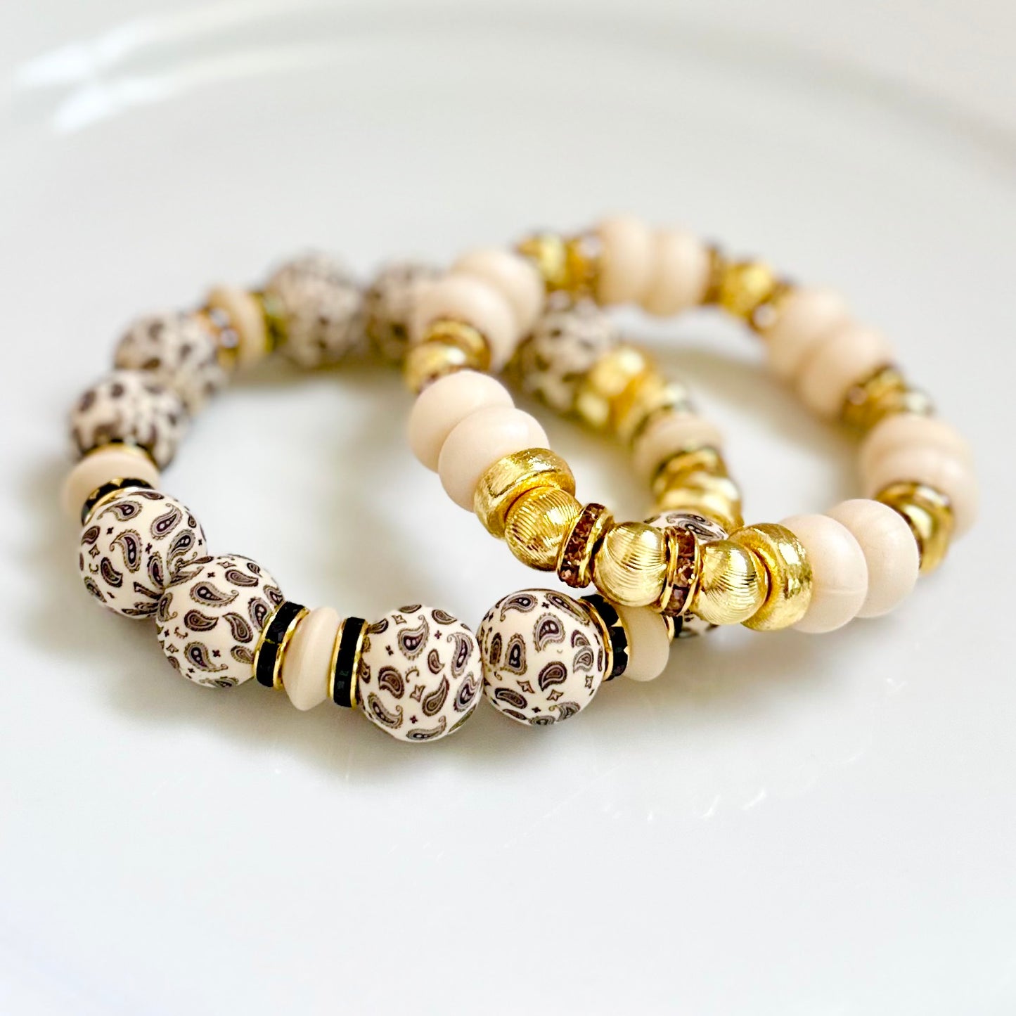 IVORY SPIRAL BANGLE WITH GOLD AND CZ ACCENTS