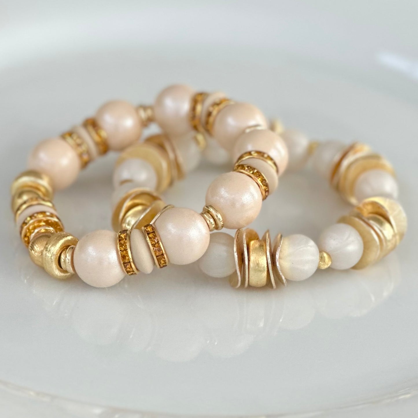 BEIGE BANGLE WITH TOPAZ, GOLD AND CZ ACCENTS