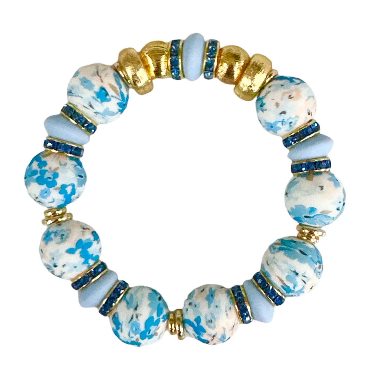 BLUE FLORAL BANGLE WITH BLUE CZ ACCENTS