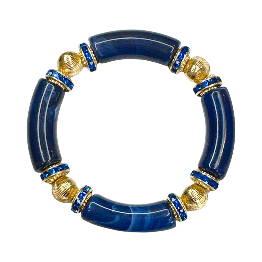 NAVY BLUE AND GOLD LINK BRACELET WITH CZ ACCENTS