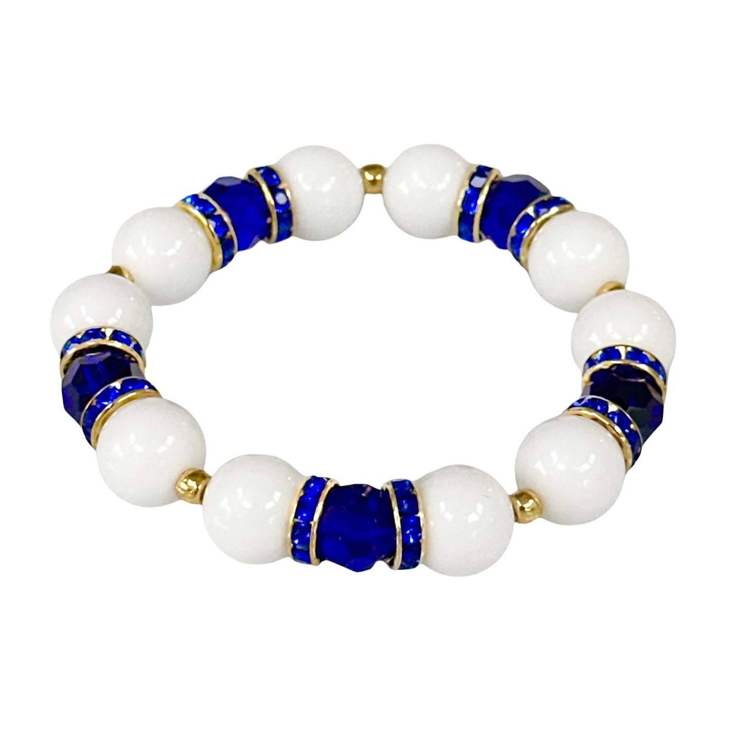 WHITE PORCELAIN AGATE GEMSTONE BANGLE WITH COBALT CRYSTAL ACCENTS