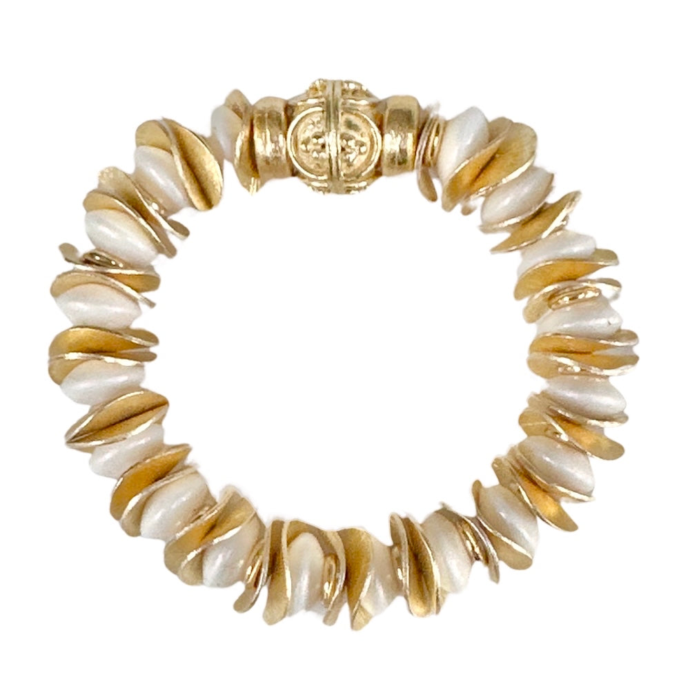 NEW! GOLD WAVY DISC AND WHITE OPALIZED STATEMENT BRACELET