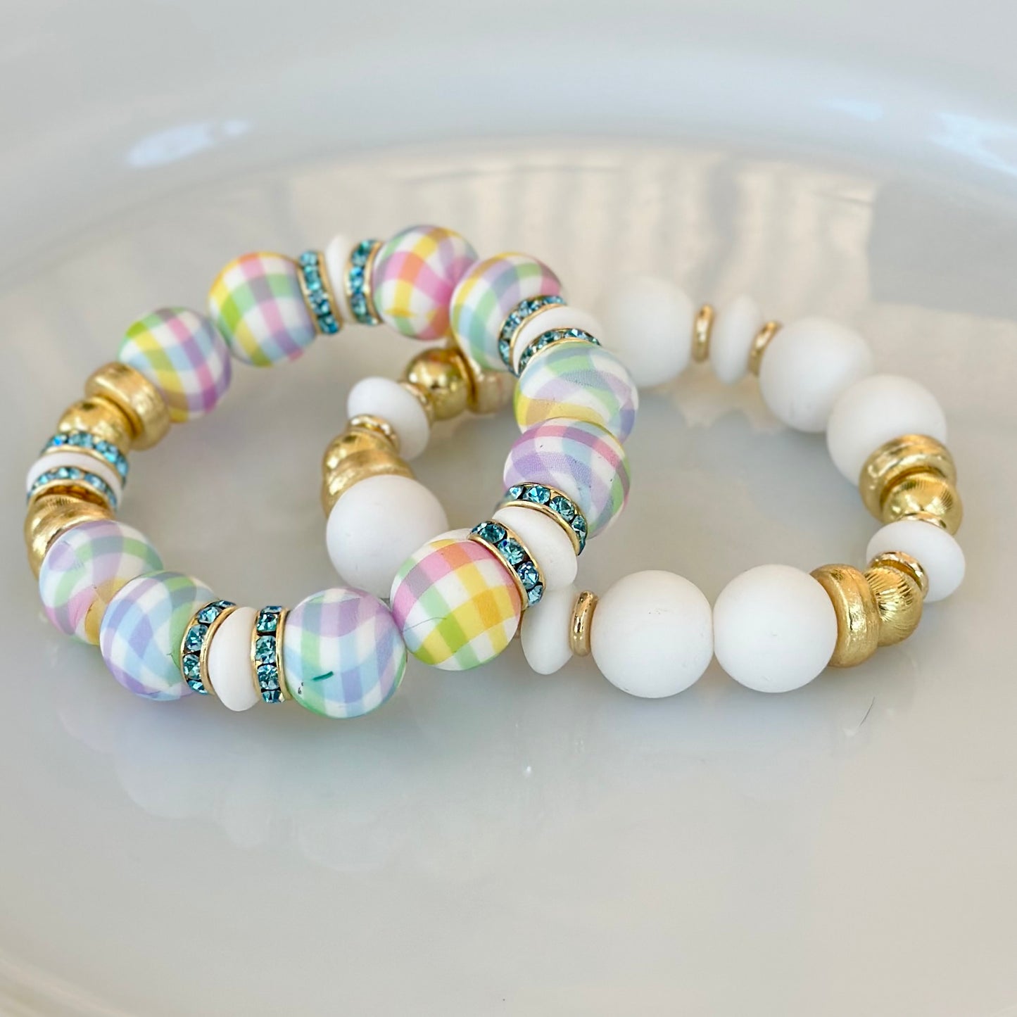 PLAID BANGLE WITH WHITE, TURQUOISE CZ AND GOLD ACCENTS