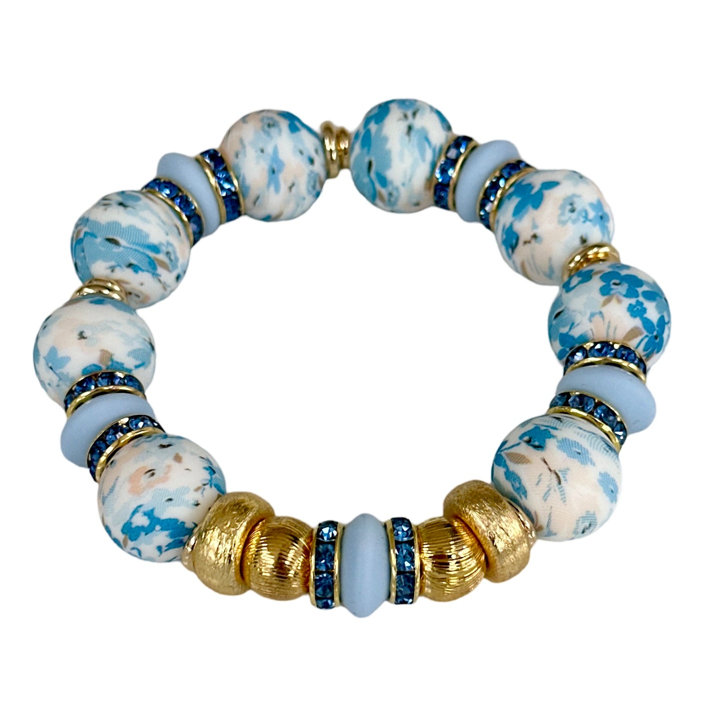 BLUE FLORAL BANGLE WITH BLUE CZ ACCENTS