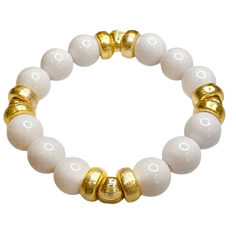 BRIGHT WHITE BANGLE WITH GOLD ACCENTS