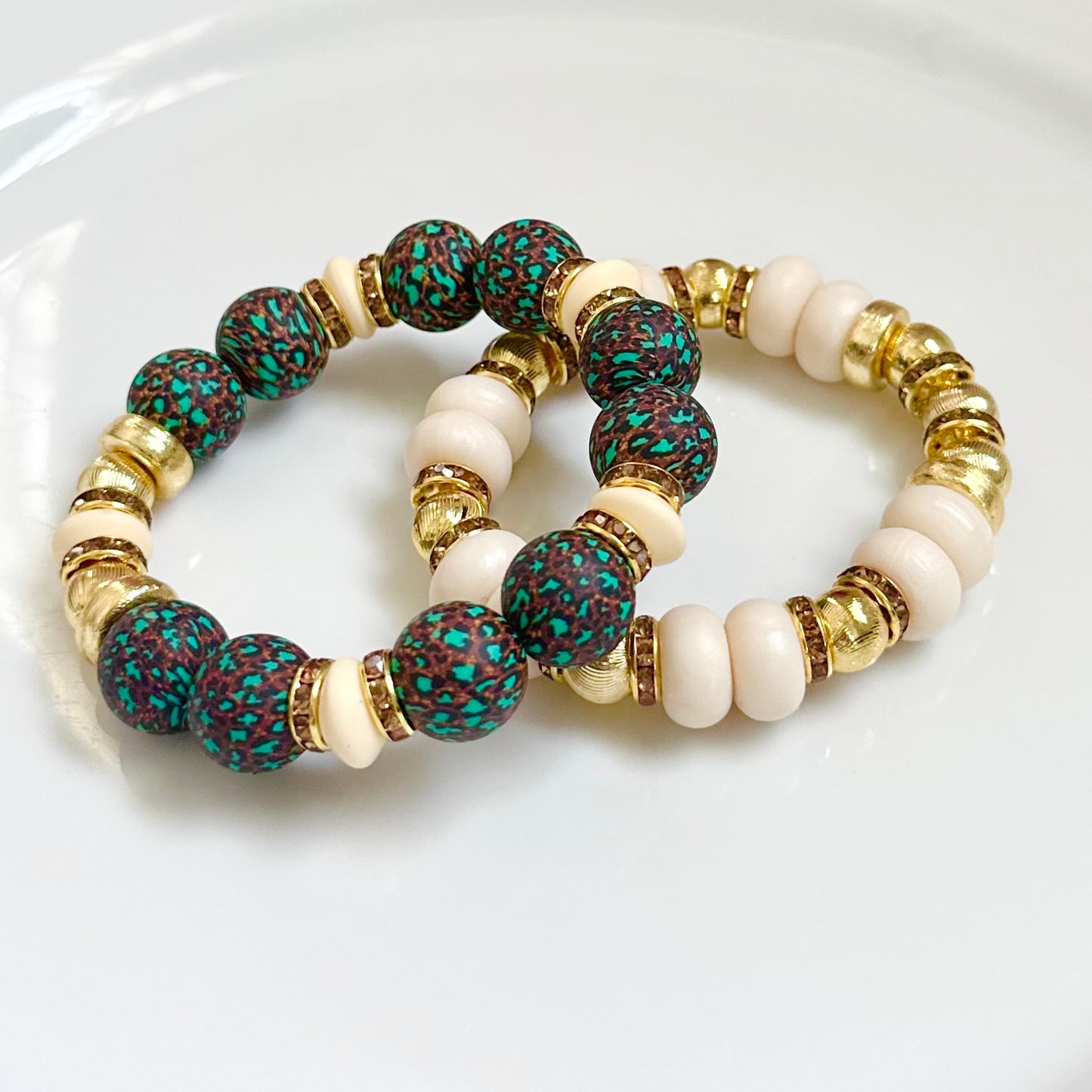 IVORY SPIRAL BANGLE WITH GOLD AND CZ ACCENTS