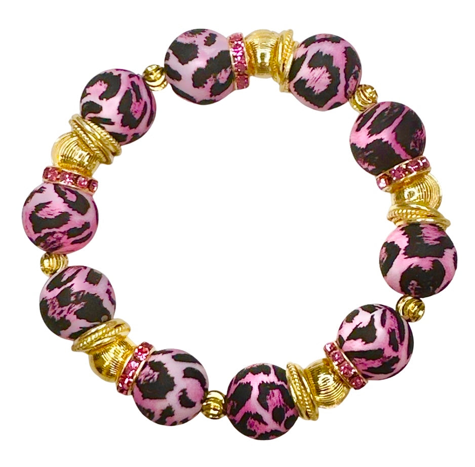 PINK AND BLACK CHEETAH BANGLE WITH GOLD ACCENTS