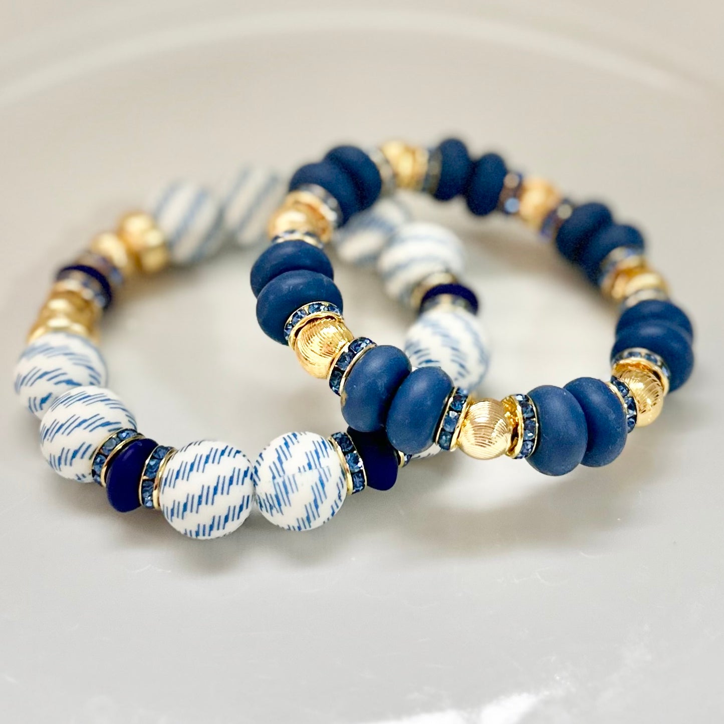 BLUE ZIG ZAG BANGLE WITH GOLD AND CZ