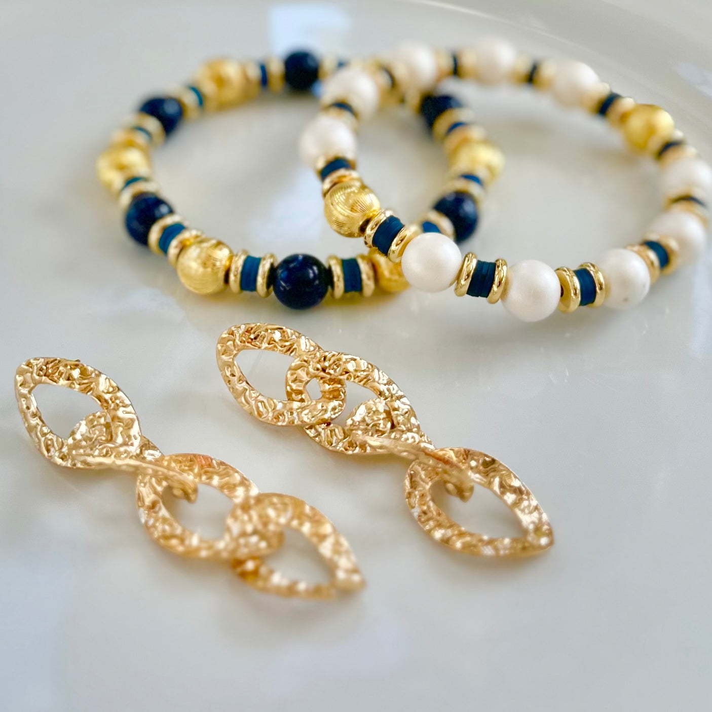 GOLD MARLED CHAIN LINK EARRING
