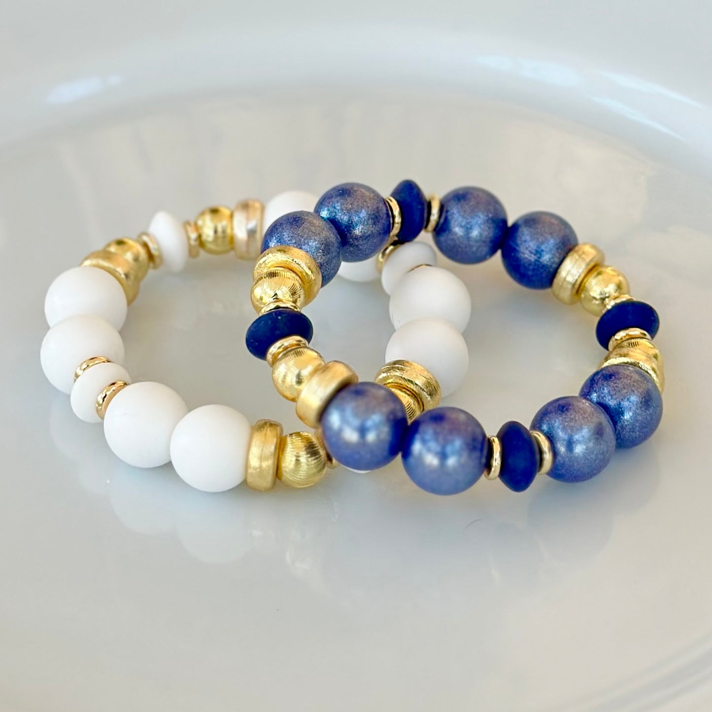 OPALIZED NAVY BLUE BANGLE WITH NAVY AND GOLD CZ ACCENTS