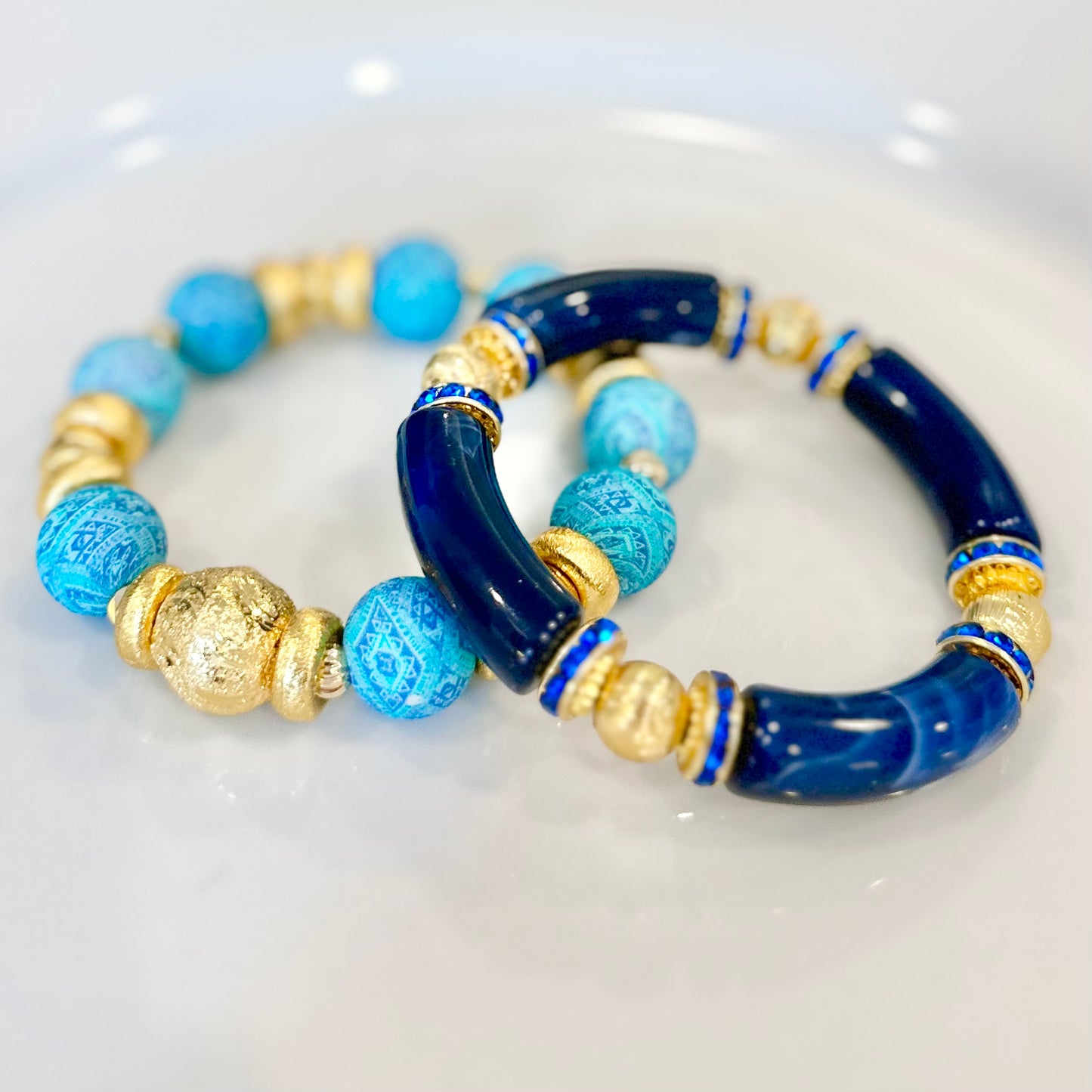TURQUOISE QUILT PATTERN BANGLE WITH GOLD AND CZ