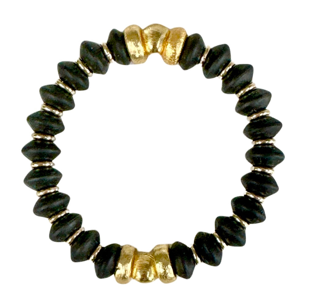 NEW! BLACK COIL BRACELET WITH GOLD ACCENTS