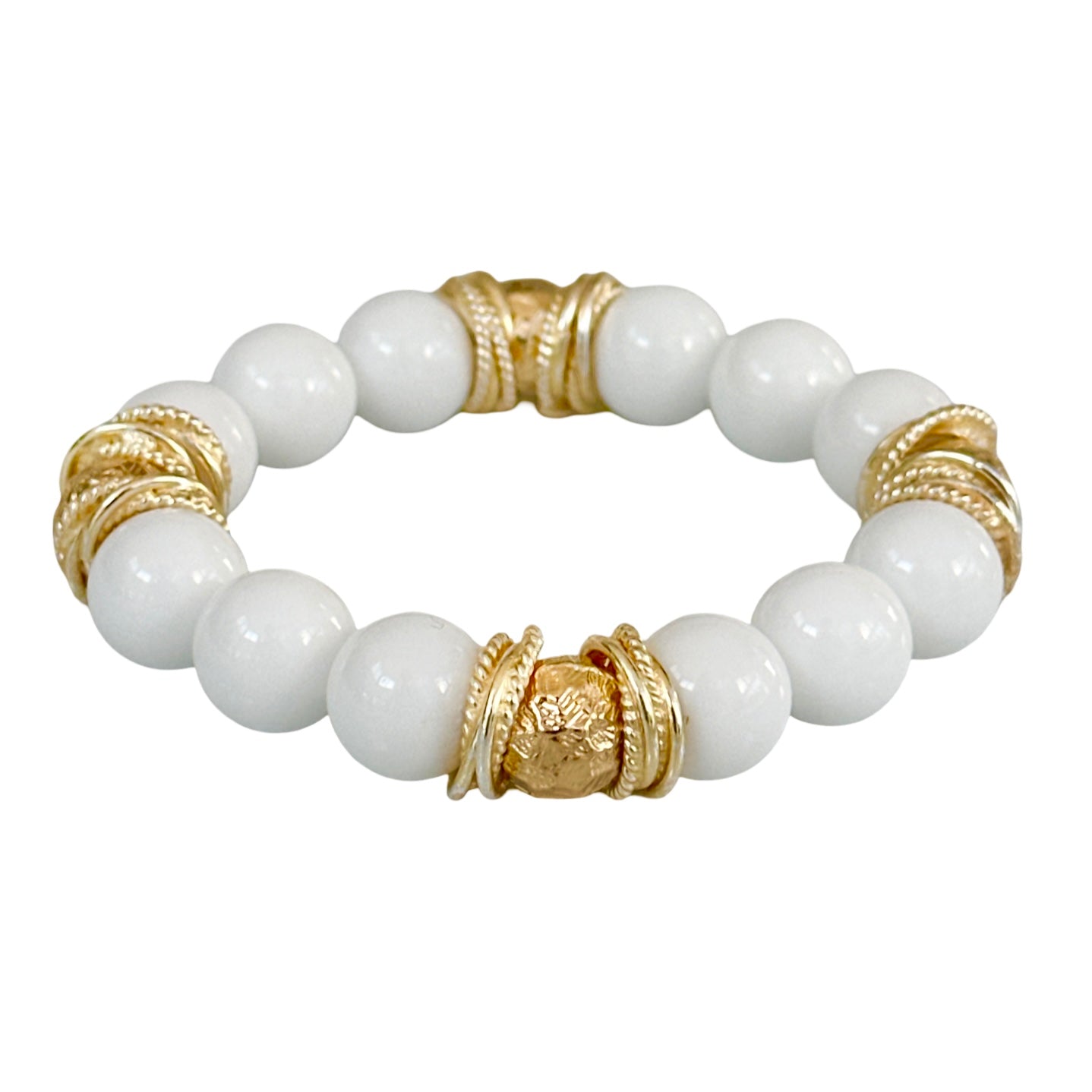 WHITE AGATE GEMSTONE BANGLE WITH GOLD ACCENTS