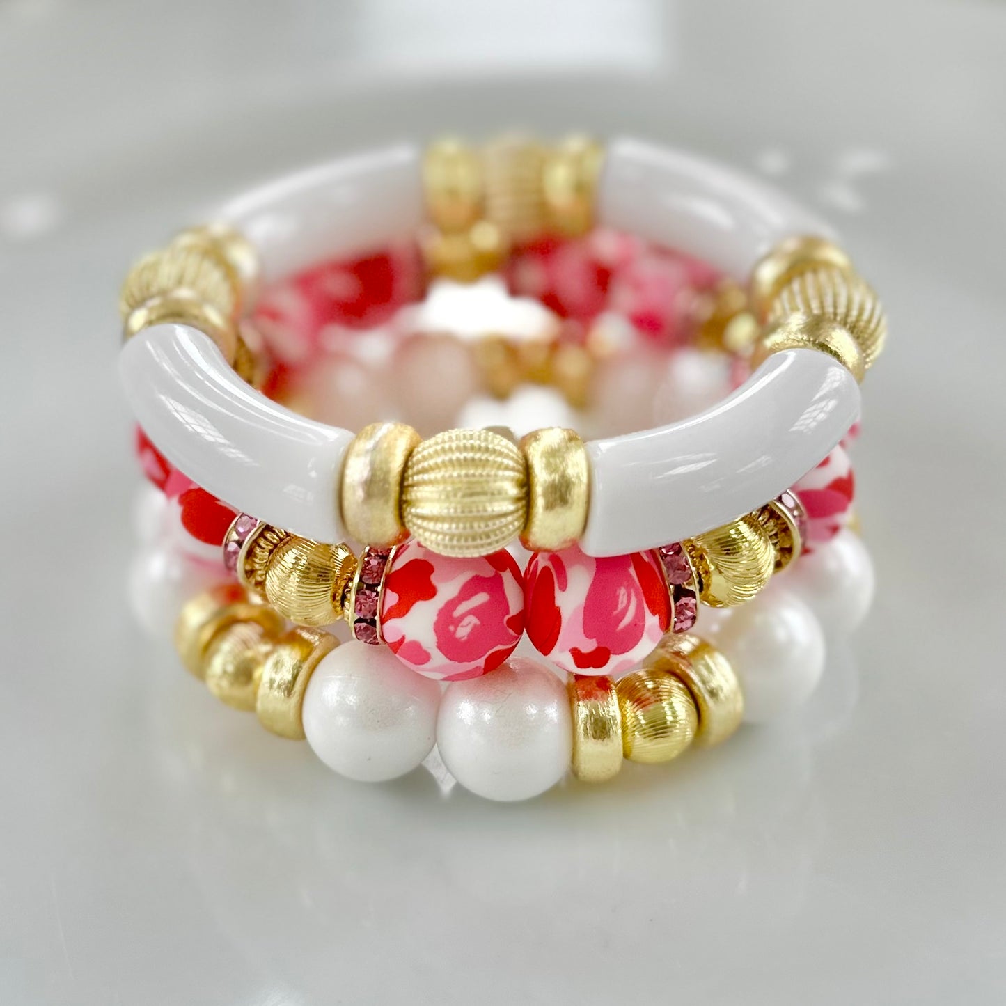 PINK CAMO BANGLE WITH GOLD AND CZ ACCENTS