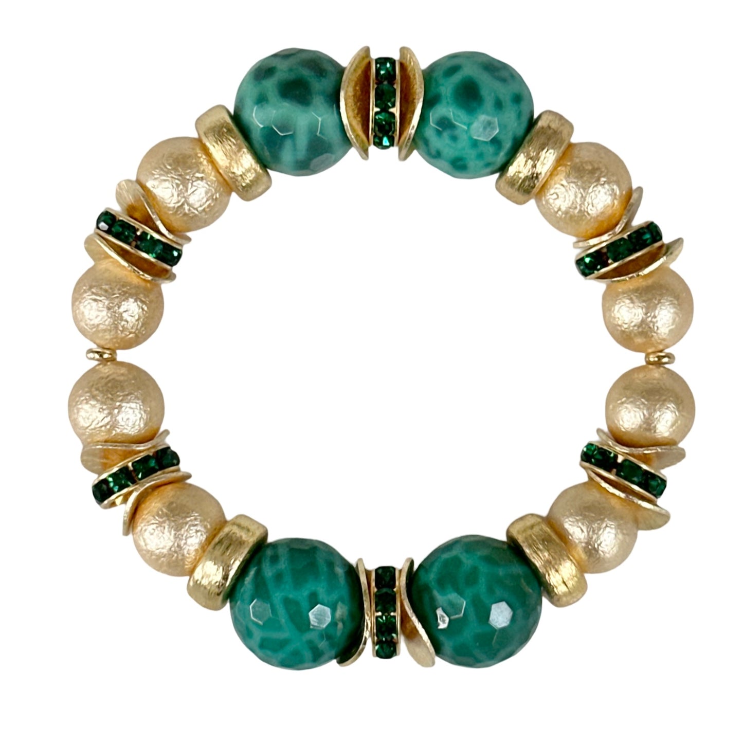 GREEN AGATE GEMSTONE BANGLE WITH GOLD AND CRYSTAL ACCENTS