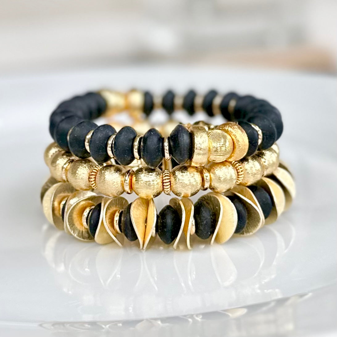 NEW! BLACK COIL BRACELET WITH GOLD ACCENTS