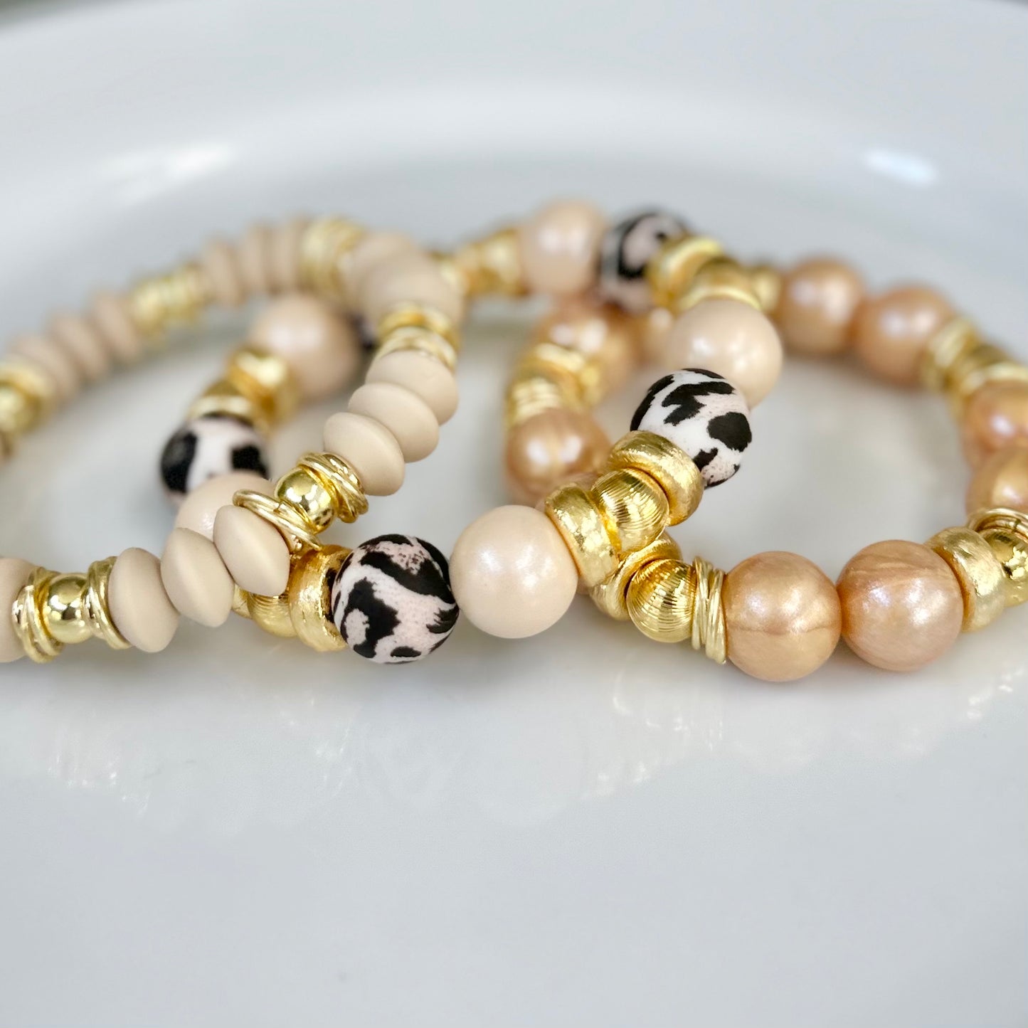 NEW! TAUPE COIL BRACELET WITH GOLD ACCENTS