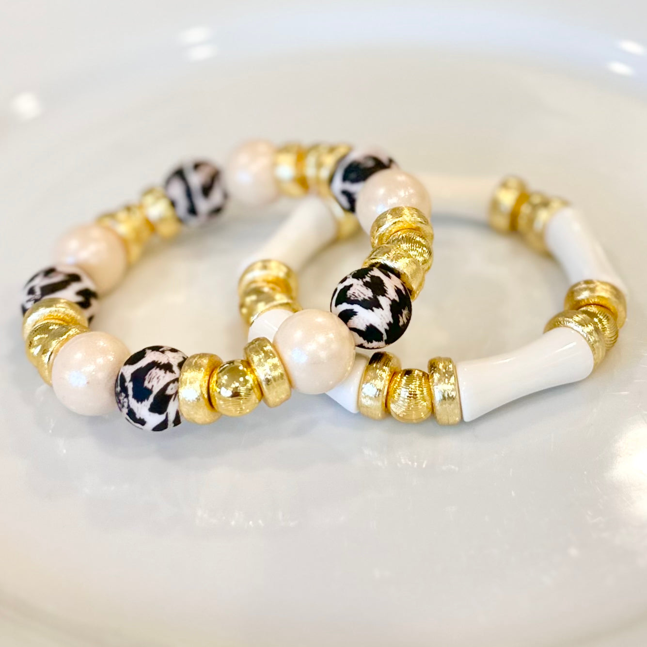 MINI IVORY LINK BANGLE WITH GOLD ACCENTS