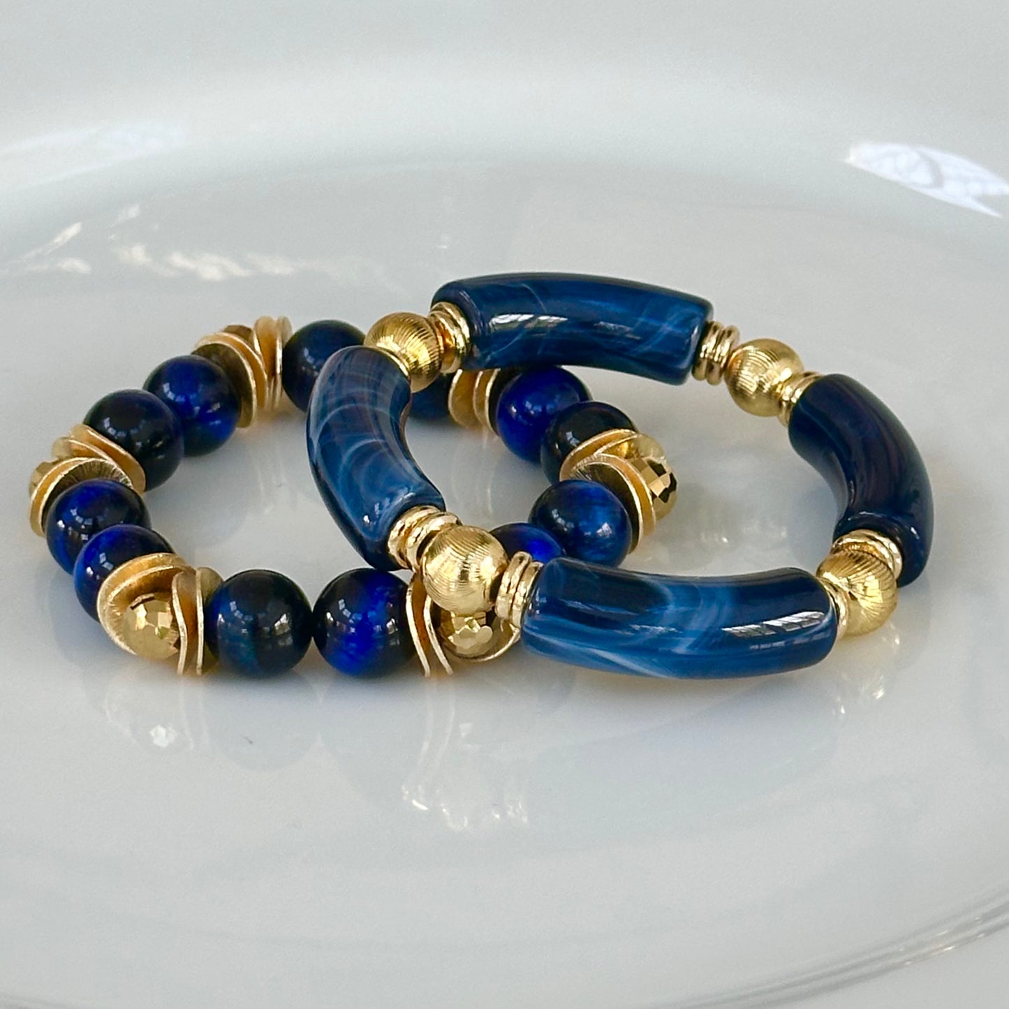 MARBLED NAVY BLUE AND GOLD LINK BRACELET