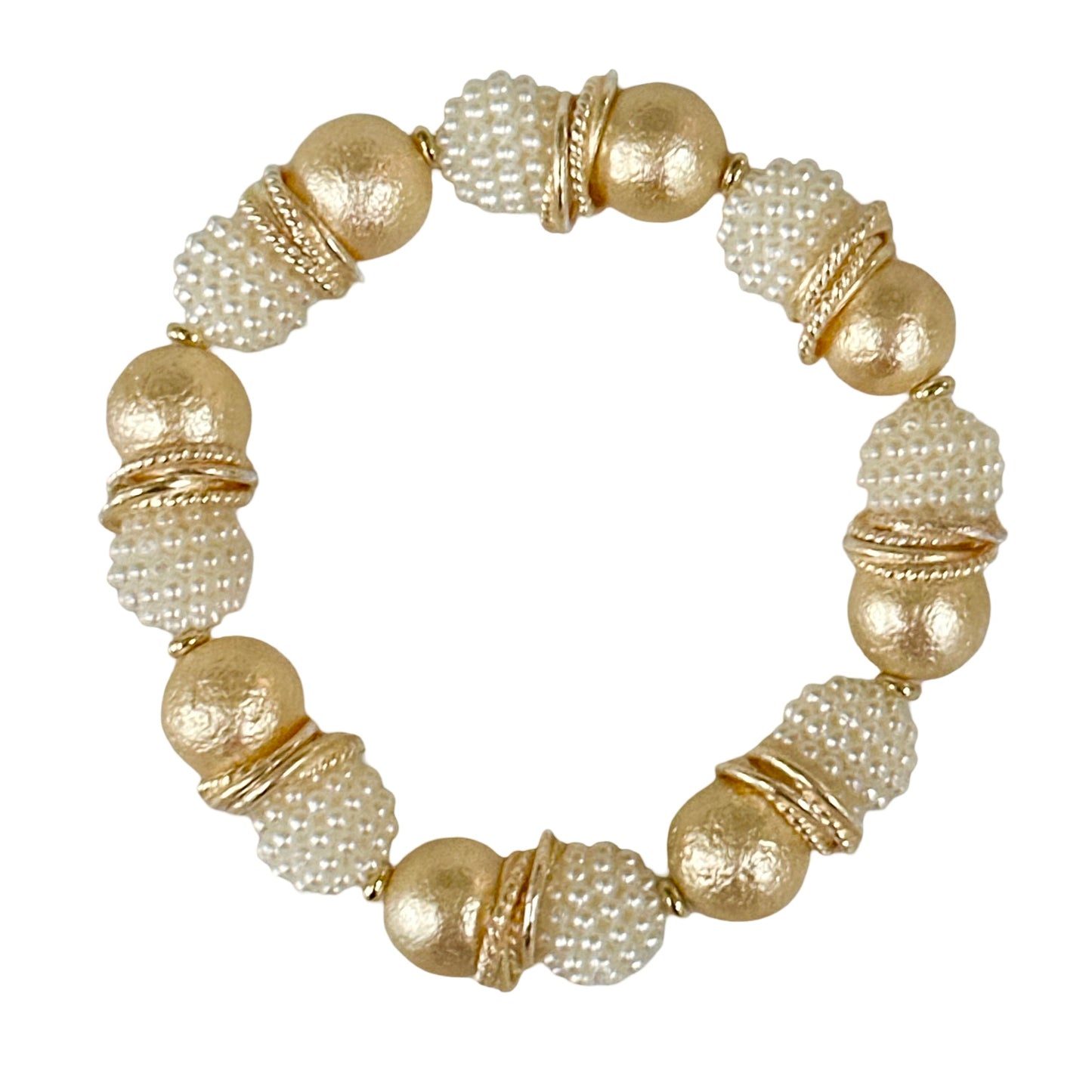 GOLD SHELL PEARL AND IVORY BERRY BEADING BANGLE WITH GOLD ACCENTS