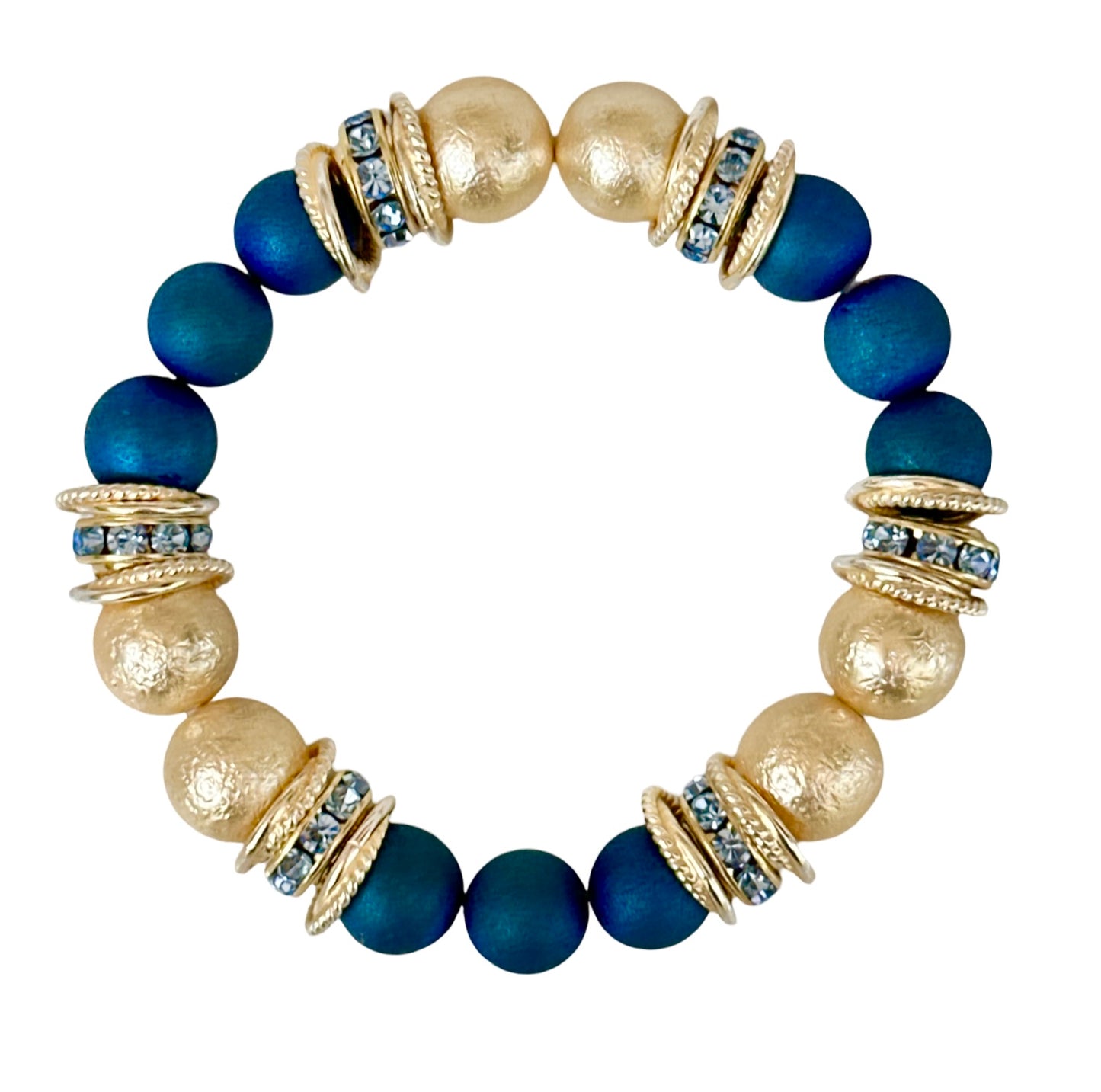 BLUE DRUZY AGATE GEMSTONE BANGLE WITH GOLD ACCENTS