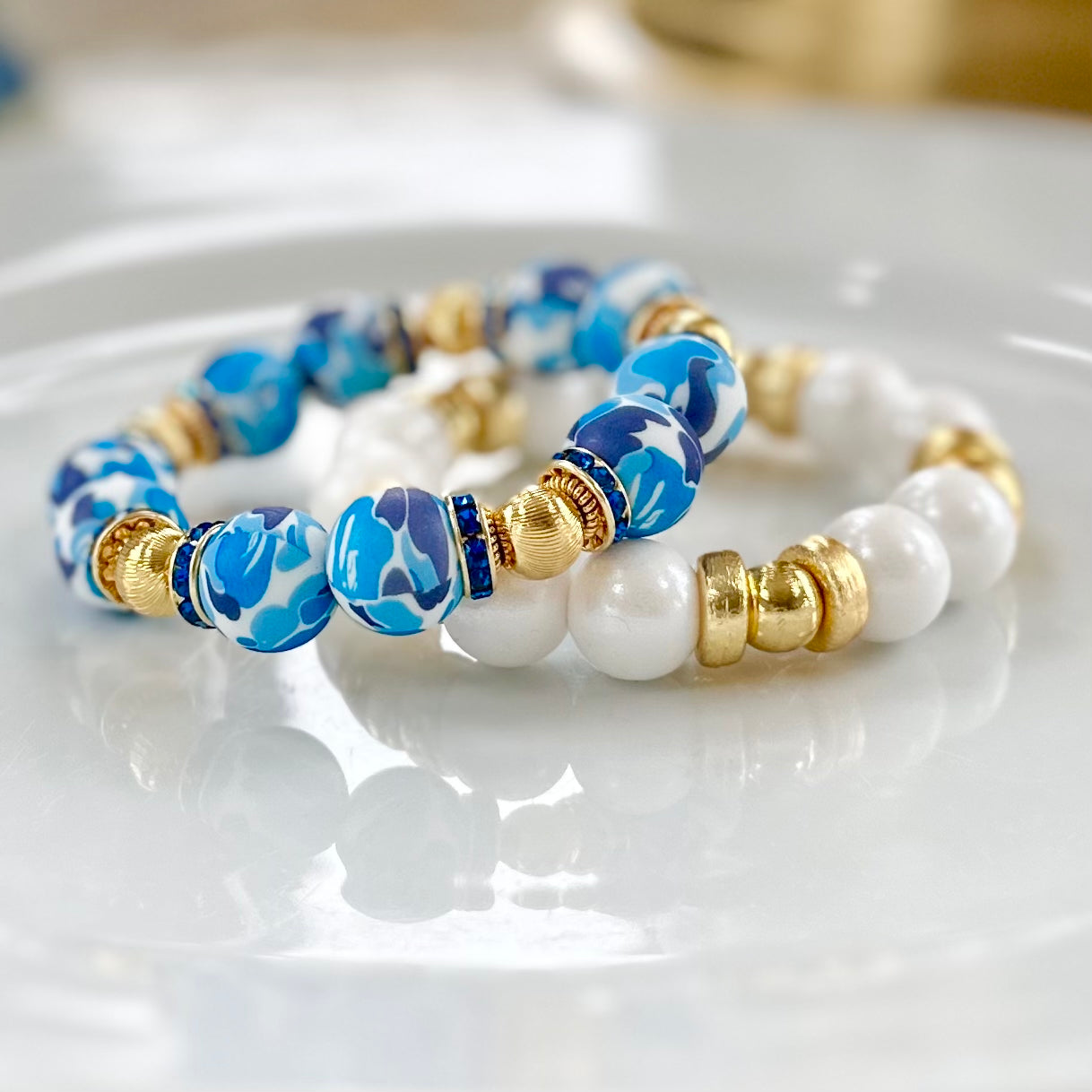 BLUE CAMO WITH GOLD AND CZ BANGLE