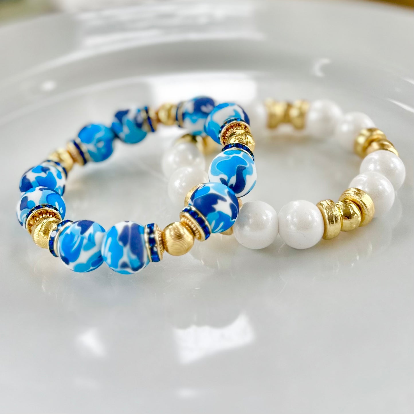 BLUE CAMO WITH GOLD AND CZ BANGLE