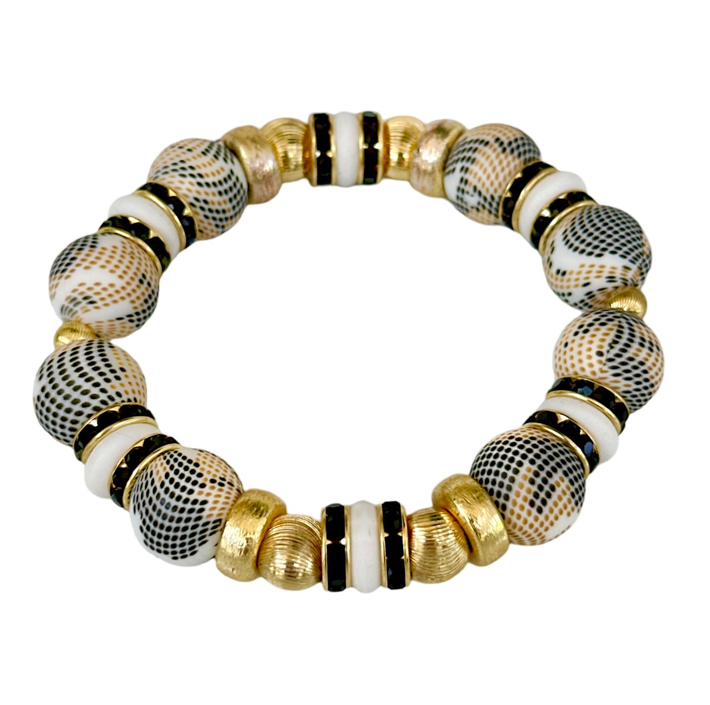 BLACK AND TAUPE DOT BANGLE WITH GOLD AND CZ ACCENTS