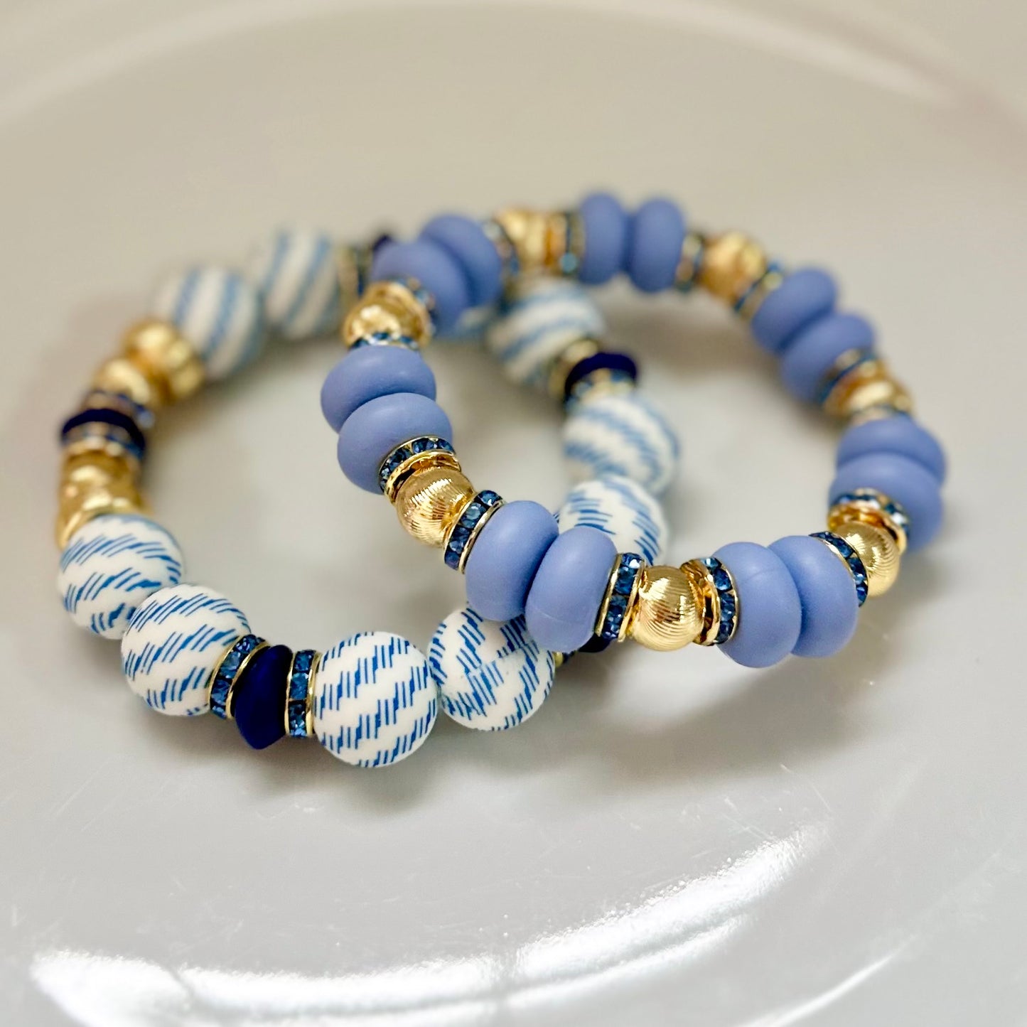 BLUE ZIG ZAG BANGLE WITH GOLD AND CZ