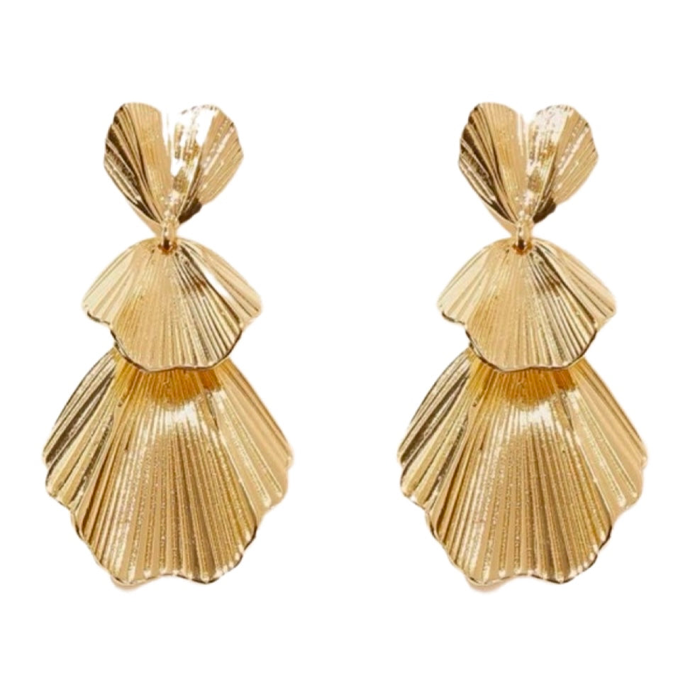 GOLD RIBBED LOTUS EARRING