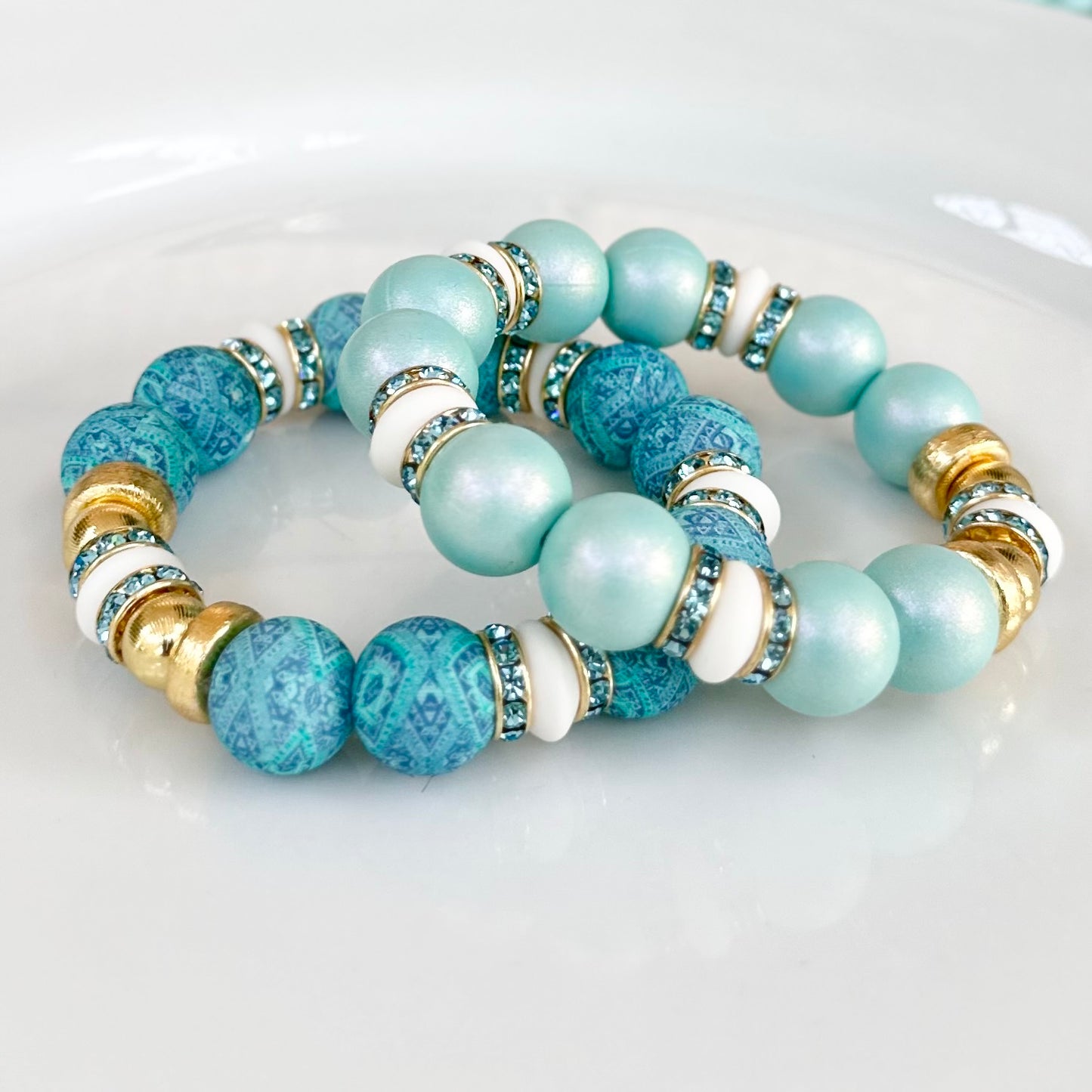 BLUE AND TURQUOISE PAISLEY BANGLE WITH BLUE CZ ACCENTS
