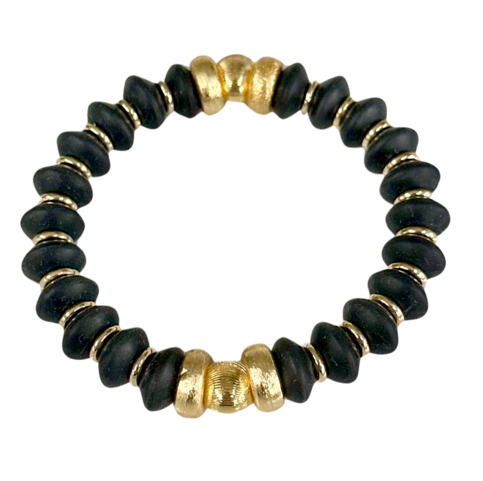 NEW! BLACK COIL BRACELET WITH GOLD ACCENTS