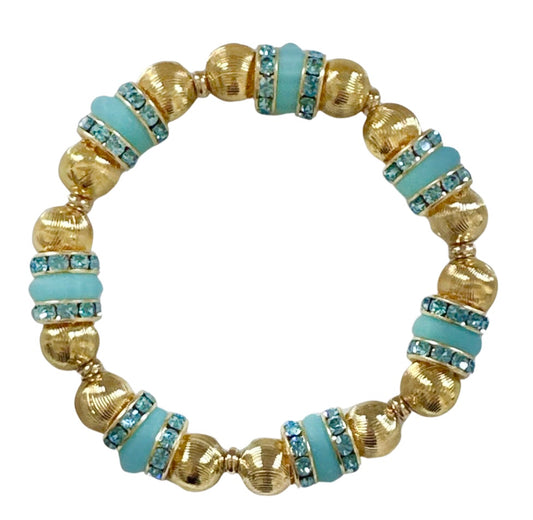 GOLD AND AQUA BRACELET WITH CZ ACCENTS