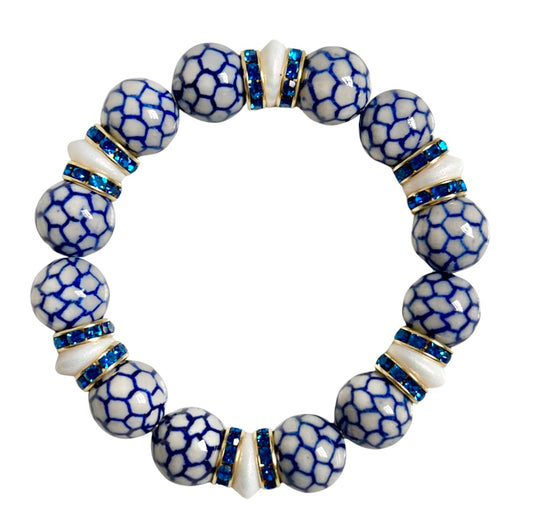 PORCELAIN BANGLE WITH WHITE AND BLUE CZ ACCENTS