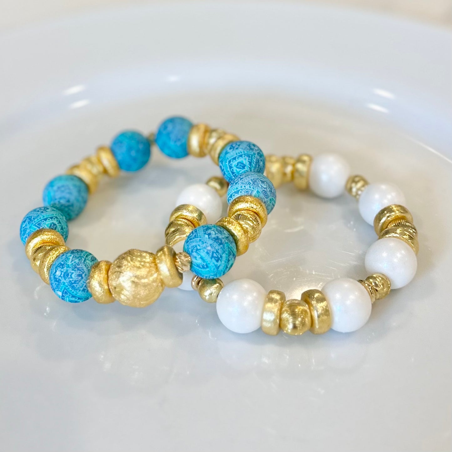 TURQUOISE QUILT PATTERN BANGLE WITH GOLD AND CZ
